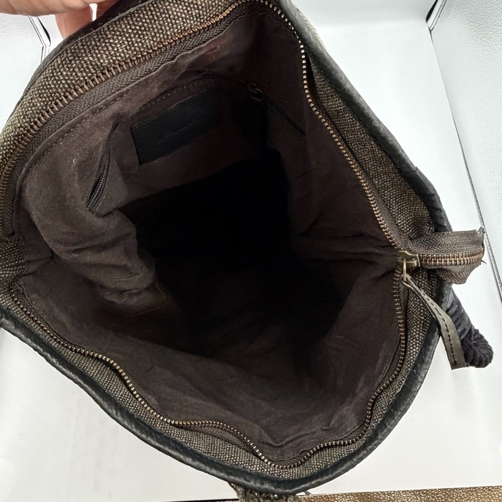 Free People Canvas Leather Grey Black Bohemian Fringed Slouchy Crossbody Bag - Picture 7 of 8
